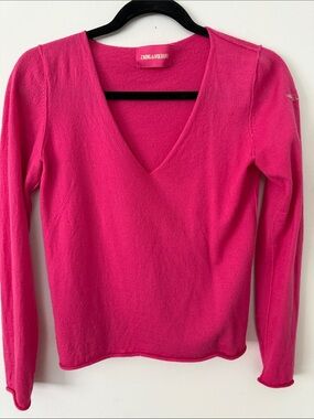 Zadig & Voltaire Hot Pink V-Neck Long Sleeve Sweater